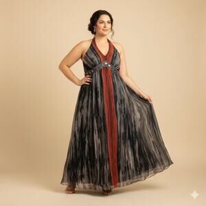 Vintage Y2K Robbie Bee 100% Silk Halter 90s Maxi Dress Prom Whimsygoth 20W